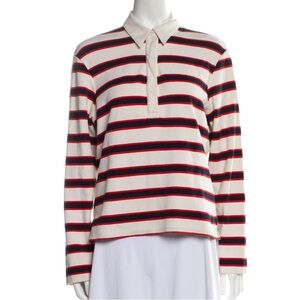 La Linge New York cream & multi striped cotton jersey polo top size XS